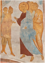 fresco of Christ healing the two blind men